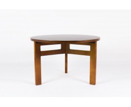 Table de repas ronde Andre Sornay modele unique en hetre teinte et stratifie noir 1950