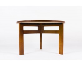 Table de repas ronde Andre Sornay modele unique en hetre teinte et stratifie noir 1950