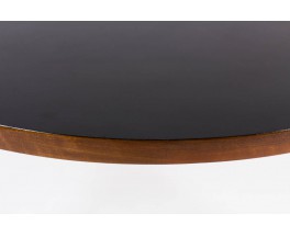 Table de repas ronde Andre Sornay modele unique en hetre teinte et stratifie noir 1950