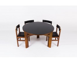 Table de repas ronde Andre Sornay modele unique en hetre teinte et stratifie noir 1950