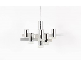 Suspension Gaetano Sciolari en metal chrome et globe en verre design italien 1970