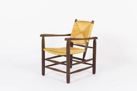 Fauteuil Charlotte Perriand modele 21 tissage de paille 1930