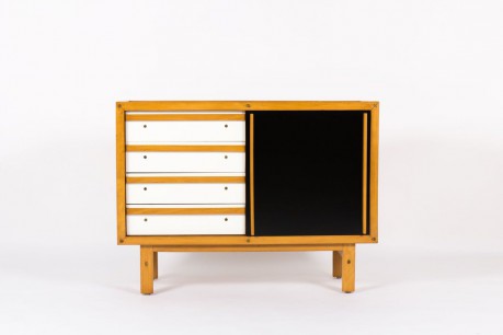 Commode Andre Sornay laque blanche et noir 1960