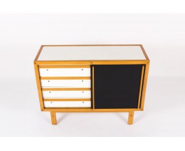 Commode Andre Sornay laque blanche et noir 1960