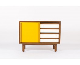 Commode Andre Sornay laque blanche et jaune moutarde 1960
