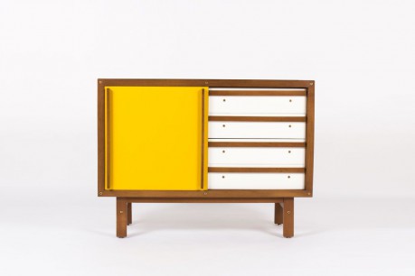 Commode Andre Sornay laque blanche et jaune moutarde 1960