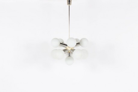 Suspension modele Sputnik opaline et inox brosse 1970