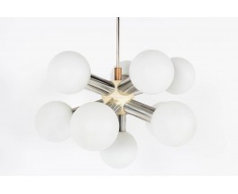 Suspension modele Sputnik opaline et inox brosse 1970