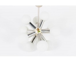 Suspension modele Sputnik opaline et inox brosse 1970