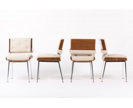 Chaises Alain Richard palissandre et tissu beige 1960 set de 4