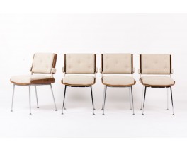 Chaises Alain Richard palissandre et tissu beige 1960 set de 4