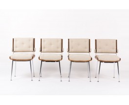 Chaises Alain Richard palissandre et tissu beige 1960 set de 4