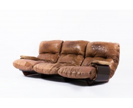 Canape Michel Ducaroy modele Marsala en cuir marron edition Ligne Roset 1970