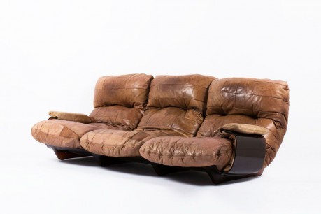 Canape Michel Ducaroy modele Marsala en cuir marron edition Ligne Roset 1970