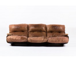 Canape Michel Ducaroy modele Marsala en cuir marron edition Ligne Roset 1970