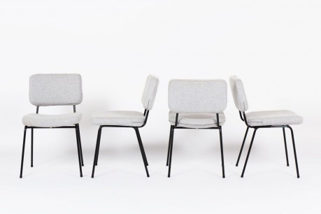 Chaises Andre Simard drap de laine gris edition Airborne 1960 set de 4