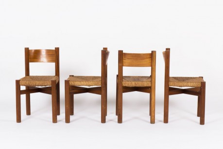 Chaises Charlotte Perriand modele Meribel en acajou edition Steph Simon 1950 set de 4