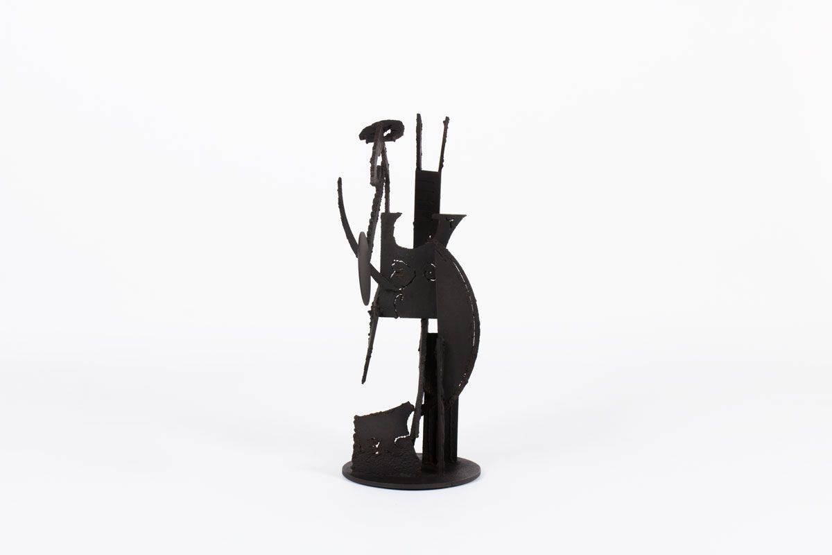 Sculpture Kely brutaliste metal patine noir design contemporain
