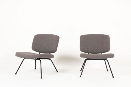 Chauffeuses Pierre Paulin modele CM190 tissu chine gris edition Thonet 1950 set de 2