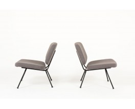 Chauffeuses Pierre Paulin modele CM190 tissu chine gris edition Thonet 1950 set de 2