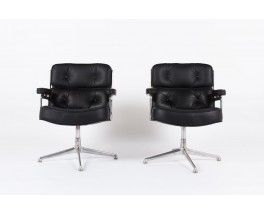 Fauteuils de bureau Eames modele Lobby ES 108 en cuir noir edition Herman Miller 1960 set de 2