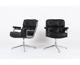 Fauteuils de bureau Eames modele Lobby ES 108 en cuir noir edition Herman Miller 1960 set de 2