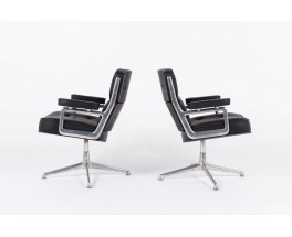 Fauteuils de bureau Eames modele Lobby ES 108 en cuir noir edition Herman Miller 1960 set de 2