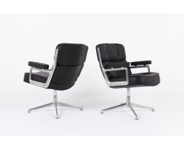 Fauteuils de bureau Eames modele Lobby ES 108 en cuir noir edition Herman Miller 1960 set de 2