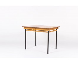 Table de repas avec rallonges a lattes de frene et rotin design espagnol 1950