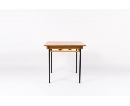 Table de repas avec rallonges a lattes de frene et rotin design espagnol 1950