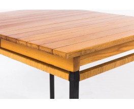 Table de repas avec rallonges a lattes de frene et rotin design espagnol 1950