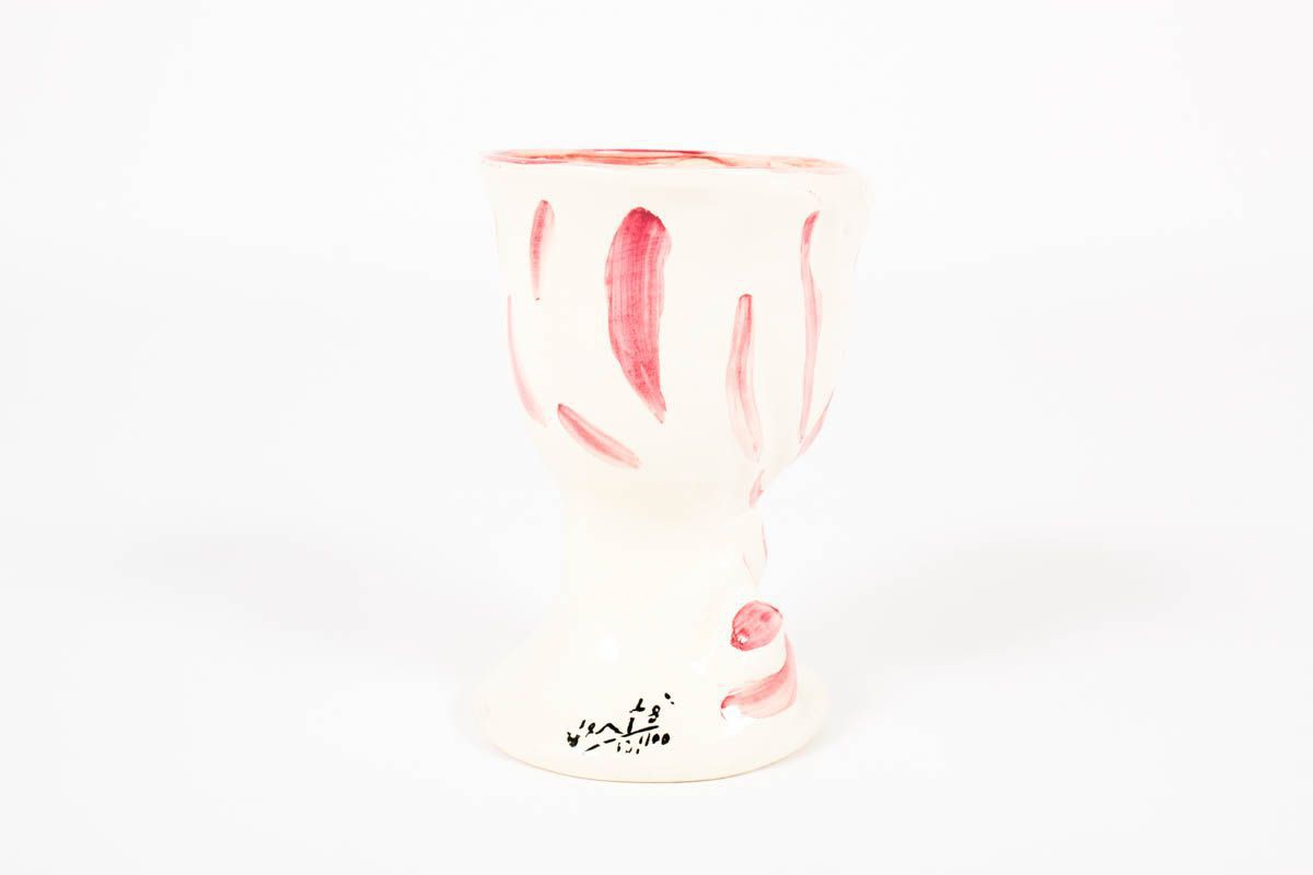 Vase Marcel Vertes ceramique blanche et rose edition Tapis Vert Vallauris 1950