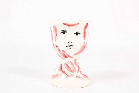 Vase Marcel Vertes ceramique blanche et rose edition Tapis Vert Vallauris 1950