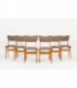 Chaises en chene massif et tissu marron 1950 set de 6