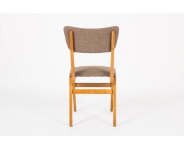 Chaises en chene massif et tissu marron 1950 set de 6