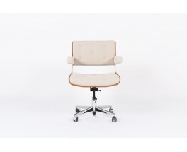 Fauteuil de bureau Alain Richard en noyer tissu beige 1970