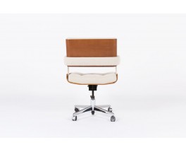 Fauteuil de bureau Alain Richard en noyer tissu beige 1970