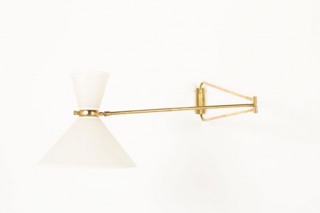 Applique diabolo grand modele en laiton et abat-jour beige 1950