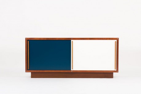 Enfilade Andre Sornay en acajou laque blanche et bleu canard 1960