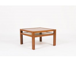 Table basse carree Andre Sornay en hetre teinte et plateau chene 1960