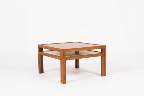 Table basse carree Andre Sornay en hetre teinte et plateau chene 1960