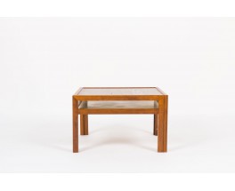 Table basse carree Andre Sornay en hetre teinte et plateau chene 1960