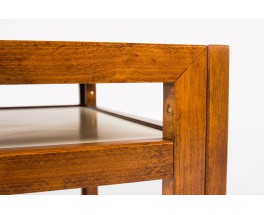 Table basse carree Andre Sornay en hetre teinte et plateau chene 1960