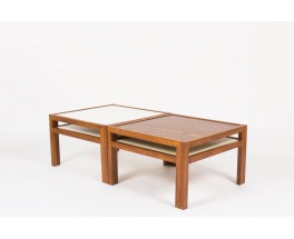 Table basse carree Andre Sornay en hetre teinte et plateau chene 1960