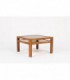 Table basse carree Andre Sornay en hetre teinte et plateau stratifie noir 1960