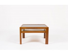 Table basse carree Andre Sornay en hetre teinte et plateau stratifie noir 1960