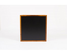 Table basse carree Andre Sornay en hetre teinte et plateau stratifie noir 1960