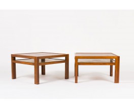 Tables basses Andre Sornay damier en hetre teinte 1960 set de 2