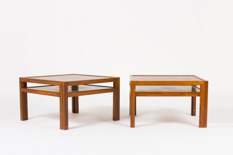 Tables basses Andre Sornay damier en hetre teinte 1960 set de 2