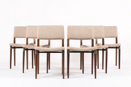 Chaises Eugenio Gerli modele S82 palissandre et velours beige edition Tecno 1960 set de 6